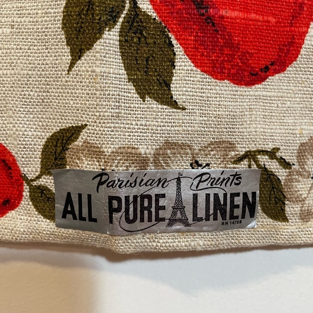 Vintage Parisian Prints Tea Towel, All Pure Linen Apple Baskets Orchard With Tag - Picture 4 of 7